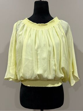 Alice + Olivia Yellow Smocked Waist Pleated Chiffon Blouse